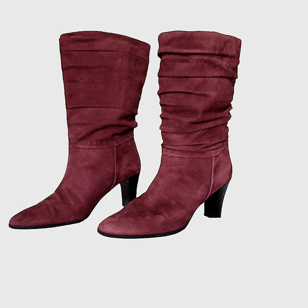 Suede leather wine color boots with wood heel by Worthington size 9